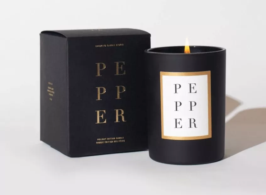 candle packaging with gold elements